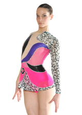 Olynstone rhythmic gymnastic leotard with pink,purple and mesh