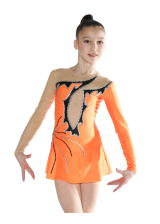 simple Orange lycra gymnastics leotard with silver sequins and black details