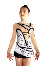 Rhythmic gymnastic leotard OS-0816, white hologram and black metallic