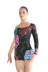 Black lycra with all flowers sequins, great for rhythmic gymnastics
