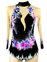 black rhythmic leotard in flower pattern 