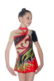 leotard, red lycra and multi colors sequins 