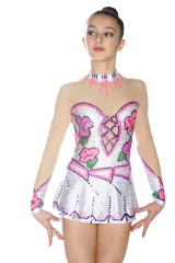 white hologram with pink flowers sequins leotard